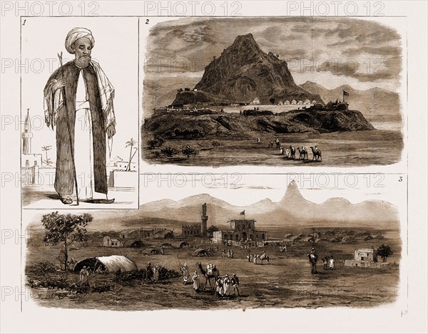 THE REBELLION IN THE SUDAN, 1883: 1. Sheik Mohammed Taller, Principal Ulema, and Leader of the Eastern Soudan Insurrection. 2. Sinkat, Where Tewtik Bey, Governor of the Soudan, is Entrenched, Awaiting Aid. 3. Tuka. Where Commander Moncrieff was Killed, and Where Some Three Hundred Egyptian Soldiers and Bashi-Bazouks were Surrounded by the Rebels.