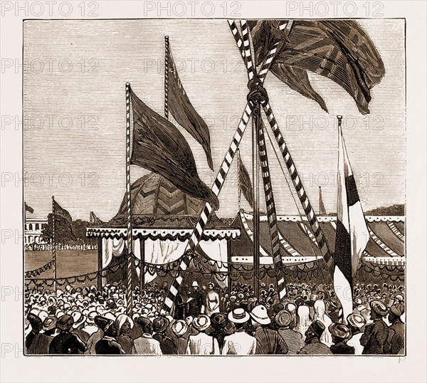 THE DUKE AND DUCHESS OF CONNAUGHT AT BOMBAY, INDIA, 1883: LAYING THE FOUNDATION STONE OF THE CAMA OBSTETRIC HOSPITAL