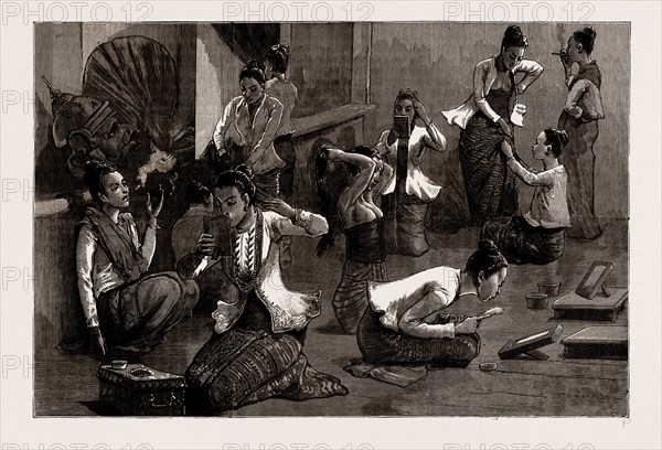 LADIES OF THE BALLET: BEHIND THE SCENES IN THE PALACE, MANDALAY, BURMA, 1886