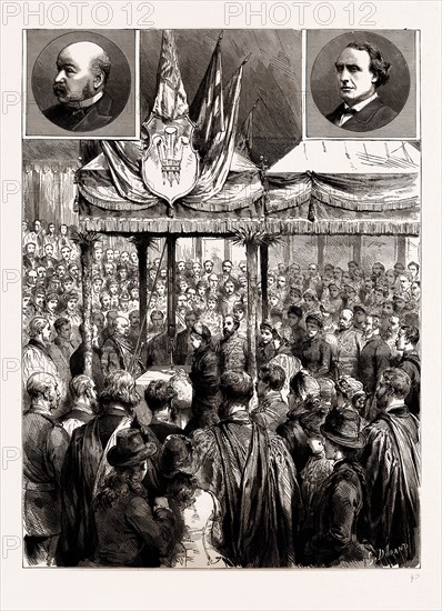 THE QUEEN LAYING THE FOUNDATION-STONE OF THE NEW MEDICAL EXAMINATION HALL ON THE VICTORIA EMBANKMENT, 1886; SIR WILLIAM JENNER, President of the Royal College of Physicians, MR. W.S. SAVORY, President of the Royal College of Surgeons