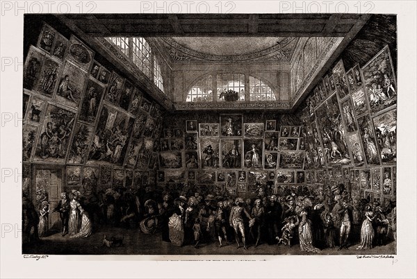 VIEWING THE EXHIBITI)N OF THE ROYAL ACADEMY, 1787, LONDON, UK