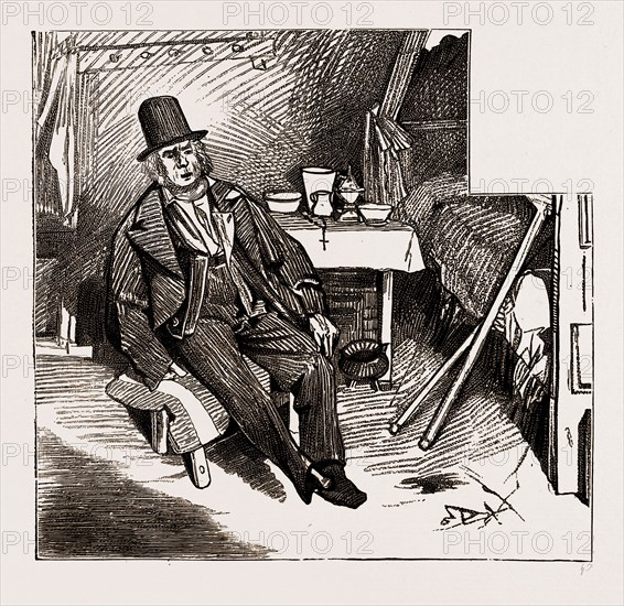 BOYCOTTING IN IRELAND: MIKE FLYNN, AGED 70, WHO WAS SHOT IN THE LEG WITH MARBLES ON SUSPICION OF HAVING PAID HIS RENT, 1886