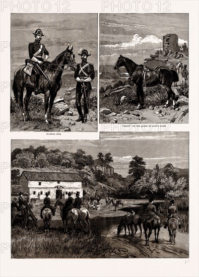 THE CALPE HUNT, GIBRALTAR, 1886: GUARDIA CIVIL, "PADDY" ON THE QUEEN OF SPAIN'S CHAIR, MEET OF THE CALPE HOUNDS AT LONG STABLES