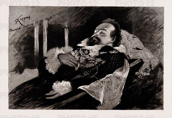 THE DEATH OF KING LUDWIG II. OF BAVARIA: THE KING LYING IN STATE IN THE CHAPEL OF THE OLD PALACE, MUNICH, GERMANY, 1886