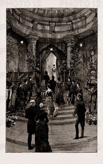 RECEPTION AND BALL AT DOVER HOUSE, THE OFFICIAL RESIDENCE OF LORD DALHOUSIE, SECRETARY FOR SCOTLAND, 1886: LADY DALHOUSIE RECEIVING GUESTS