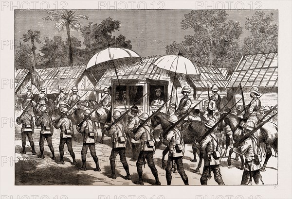 THE EXPEDITION TO UPPER BURMA, 1886: EX-KING THEEBAW BEING REMOVED FROM HIS PALACE AT MANDALAY TO THE BRITISH SHIPS