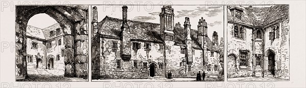 THE THREATENED DEMOLITION OF THE CHARTERHOUSE, 1886: ARCHWAY IN LITTLE QUAD, EXTERIOR OF BUILDINGS FORMING THE LITTLE QUAD, ANGLE OF LITTLE QUAD