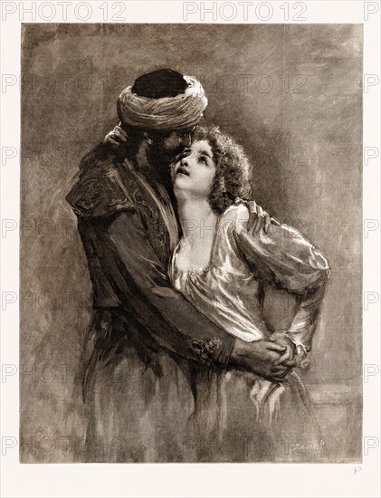 " 'Then I am Messiah,' indeed, he thought, glowing, and, stooping, he knew for the first time the touch of a woman's lips." DRAWN BY SOLOMON J. SOLOMON, A.R.A., 1897