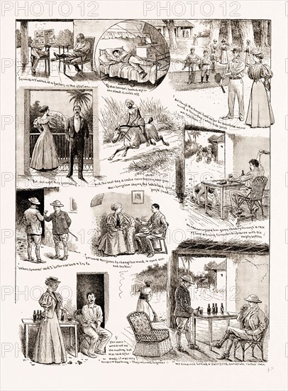 "HOW WE SAVED MAcDOUGALL'S LIFE": A STORY OF AN INDIAN HILL STATION, 1897; 1. Symonds and I worked at a factory in the station. 2. MacDougal looked after one about 12 miles off. 3. But though MacDougal lived so far he somehow never missed a Tennis day - when Miss Jones was to be thre. 4. But one night they quarrelled. 5. And the next day a coolie came tearing over from Mac's bungalow saying the Sahib had gone "pugla" mad. 6. We rode over and found him going steadily through a case of beer and trying to murder his bearer with the empty bottles. 7-8. "See here, Symonds," said I, "better ride back and try to persuade Miss Jones to change her mind and come over and see him." 9. She came. We did not see the meeting, but Mac said afterwards it was very tender and touching. They returned together. 10. We remained behind and sacrificed ourselves rather than he should be tempted again.