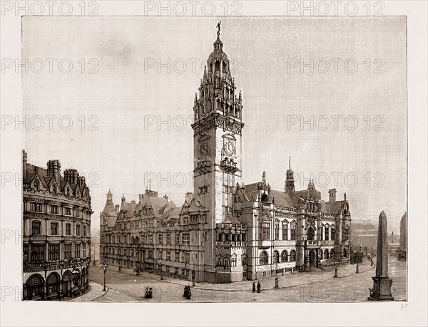 THE QUEEN'S VISIT TO SHEFFIELD: THE NEW TOWN HALL TO BE OPENED BY HER MAJERSTY, UK, 1897: THE EXTERIOR OF THE BUILDING