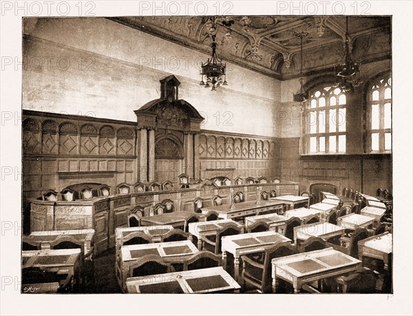 THE QUEEN'S VISIT TO SHEFFIELD: THE NEW TOWN HALL TO BE OPENED BY HER MAJERSTY, UK, 1897: THE COUNCIL CHAMBER