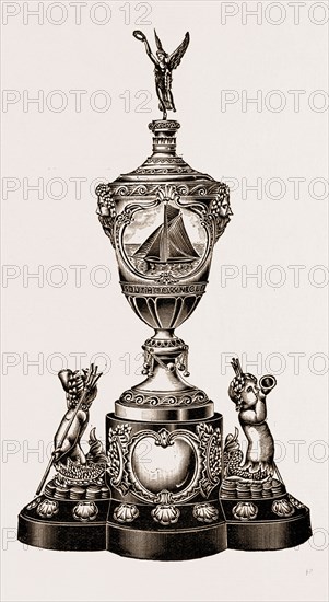 EASTBOURNE SOUTHDOWN REGATTA CUP, 1897: The handsome yachting trophy, subscribed for by the inhabitants of Eastbourne, was raced for at the Eastbourne Regatta, and was won by the German Emperor's yacht Meteor. The cup, which is vase-shaped, is made entirely of solid gold.