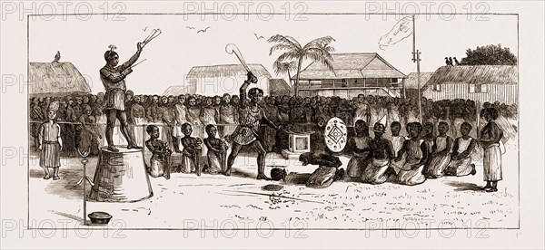 A PUBLIC EXECUTION AT COOMASSIE, THE ASHANTEE WAR 1873. Anglo-Ashanti Wars between the Ashanti Empire, now Ghana, and the British Empire in the 19th century