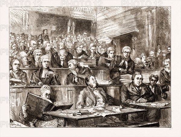 The Tichborne case, UK 1873, Crown Solicitor Mr. C. Barber  Mr. Hawkins, Q C. Mr. J. Bowker Mr. Bowen Serjeant Parry Tichborne Bondholder Treasury Solicitor Mr. McMahon Dr Kenealy The Defendant . Andrew Bogle, Jun. Mr. G. H. Whalley, M.P.