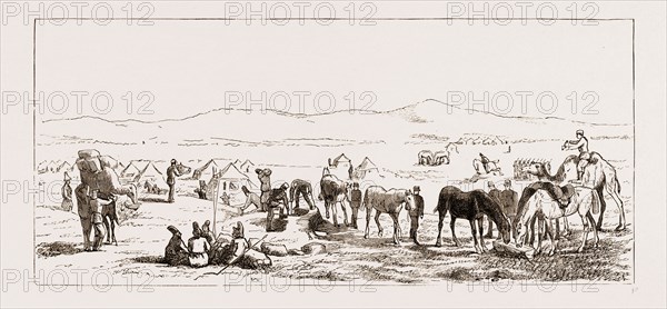 THE RUSSIAN EXPEDITION TO KHIVA 1873, ARRIVAL OF THE ADVANCED CORPS AT THE WELLS OF SENEKA AFTER A MARCH OF NINETY-TWO VERSTS THROUGH A WATERLESS DESERT