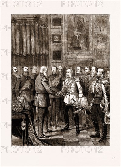 BIRTHDAY RECEPTION OF THE EMPEROR OF GERMANY AT BERLIN, GERMANY, 1875: THE EMPEROR AND FIELD-MARSHAL VON WRANGEL