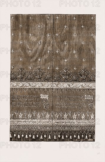 GOLD EMBROIDERED VAIL FOR THE ARK OF THE JEWISH SYNAGOGUE AT LIVERPOOL, UK, 1875