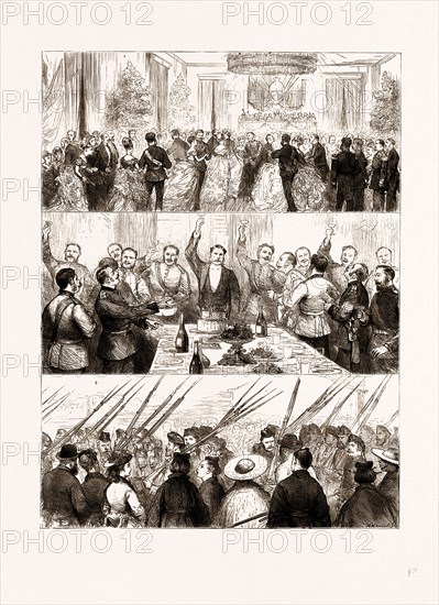WITHDRAWAL OF EUROPEAN TROOPS FROM JAPAN: 1. Ball to the Officers in the Town Hall. 2. "Auld Lang Syne" at the Men's Dinner. 3. The March down to the Boats "The Girl I Left Behind Me", 1875