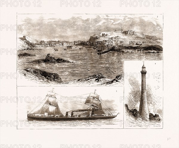 THE WRECK OF THE "SCHILLER" ON THE SCILLY ISLES, 1875: 3. Hugh Town, St. Mary's. 4. Bishop's Rock and Lighthouse. 5. The "Schiller"