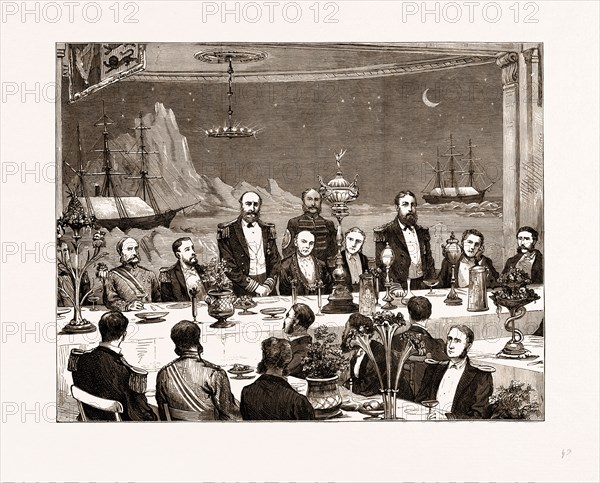 FAREWELL BANQUET GIVEN TO CAPTAIN NARES AND HIS FELLOW OFFICERS BY THE MAYOR OF PORTSMOUTH, UK, 1875