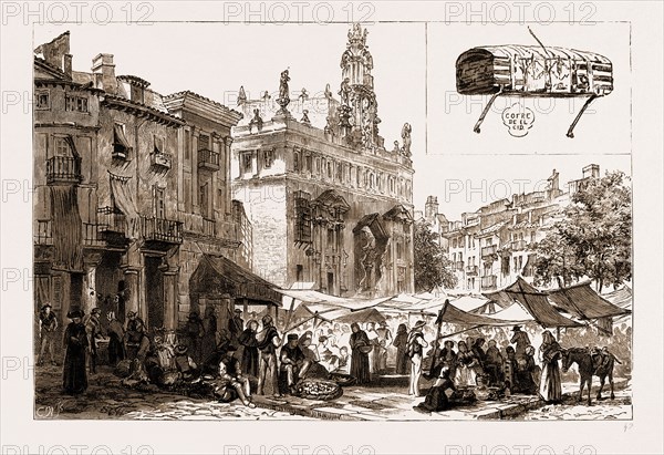 MARKET PLACE AND CHURCH OF SAN JUANES, VALENCIA, SPAIN, 1881