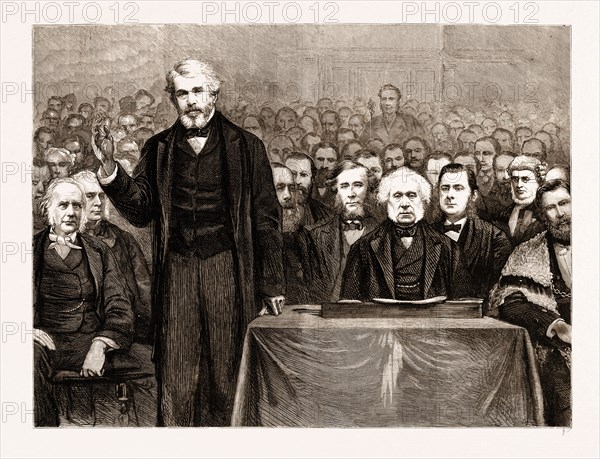 MR. CARLYLE DELIVERING THE ADDRESS ON HIS INSTALLATION AS LORD RECTOR OF EDINBURGH UNIVERSITY, APRIL 2, 1866, UK
