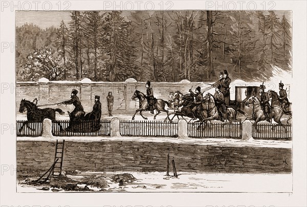 THE ASSASSINATION OF CZAR ALEXANDER II. OF RUSSIA, 1881: A MOMENT BEFORE THE EXPLOSION, THE LATE CZAR DRIVING FROM THE PARADE AT THE MICHAEL PALACE