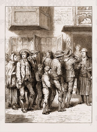 REMINISCENCES OF OLD BOW STREET POLICE COURT, LONDON, UK, 1881: PRISONERS ON THEIR WAY TO GAOL, A HALT FOR REFRESHMENT