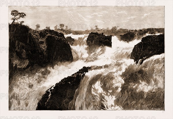 THE PAULO AFFONSO FALLS, SAN FRANCISCO RIVER, BRAZIL, 1881: VIEW FROM THE ROCKS IN FRONT OF THE LOWEST FALL, LOOKING UPWARDS TO THE FALLS OF THE MAIN STREAM