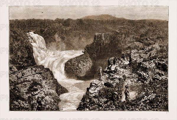 THE PAULO AFFONSO FALLS, SAN FRANCISCO RIVER, BRAZIL, 1881: THE LOWEST FALL ON THE SOUTH SHORE, SHOWING THE POINT OF JUNCTION WITH THE MAIN BODY OF THE STREAM