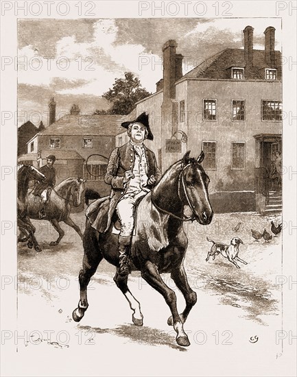 THE CHAPLAIN OF THE FLEET, DRAWN BY CHARLES GREEN, 1881; Will came the next morning, riding into town followed by two servants, one of whom led the famous horse which was to run the race.