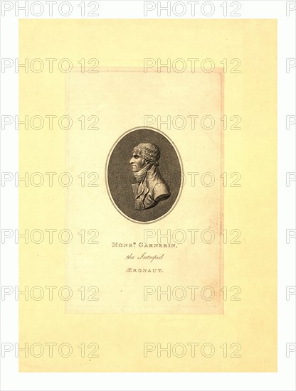 Oval head-and-shoulders profile portrait of French balloonist and parchutist A.J. Garnerin.