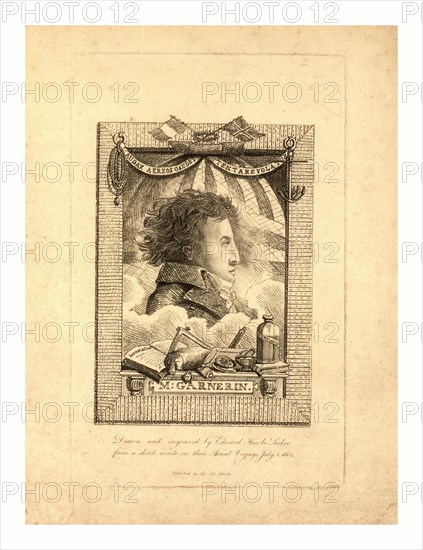 M. Garnerin drawn and engraved by Edward Hawke-Locker, from a sketch made on their aerial voyage July 5, 1802.