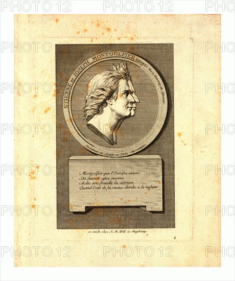 Bust-length double profile portrait of the Montgolfier brothers, French ballonists. After the gold medal designed by Houdon.