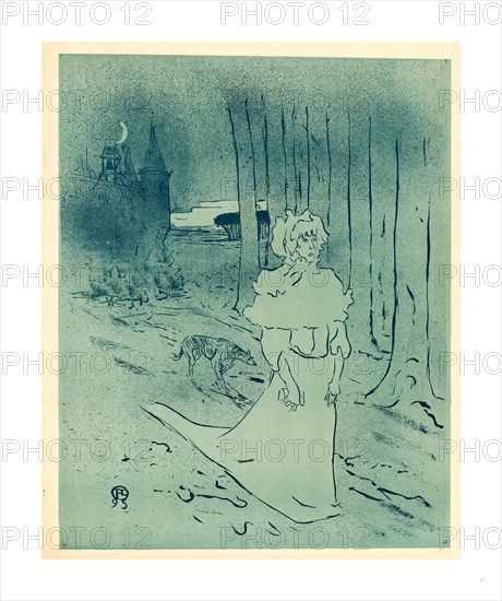 Henri de Toulouse-Lautrec (French, 1864  1901 ), The Manor Lady or the Omen (La chatelaine ou le tocsin), 1895, lithograph in turquoise and light blue