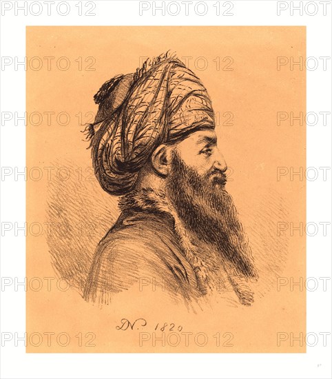 Baron Dominique Vivant Denon (French, 1747  1825 ), Profile Head of Oriental in Turban, 1820, lithograph