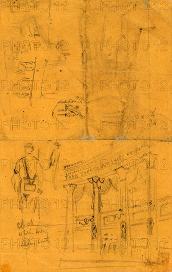 Sketches of details of bunting for Lincoln's funeral, 1865 May,, by Alfred R Waud, 1828-1891, an american artist famous for his American Civil War sketches, America, US
