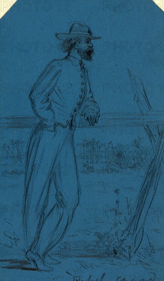 Rebel guard, between 1860 and 1865, drawing on blue paper pencil, 11.0 x 6.3 cm. (sheet), 1862-1865, by Alfred R Waud, 1828-1891, an american artist famous for his American Civil War sketches, America, US, 1862-1865, by Alfred R Waud, 1828-1891, an american artist famous for his American Civil War sketches, America, US