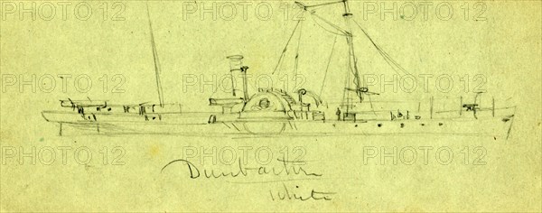 Steamship Dunbarton, between 1860 and 1865, drawing on blue-green paper pencil, 6.7 x 17.3 cm. (sheet), by Alfred R Waud, 1828-1891, an american artist famous for his American Civil War sketches, America, US, 1862-1865, by Alfred R Waud, 1828-1891, an american artist famous for his American Civil War sketches, America, US