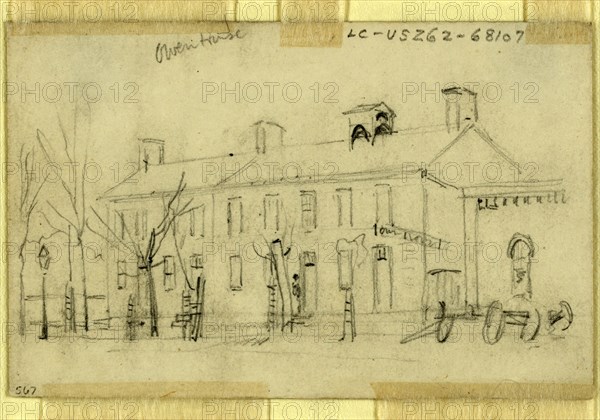 Owen House, 1860-1865, drawing on cream paper pencil, 9.9 x 6.4 cm. (sheet), by Alfred R Waud, 1828-1891, an american artist famous for his American Civil War sketches, America, US, 1862-1865, by Alfred R Waud, 1828-1891, an american artist famous for his American Civil War sketches, America, US
