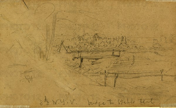Encampment of 8th New York Volunteers, 1861, drawing, 1862-1865, by Alfred R Waud, 1828-1891, an american artist famous for his American Civil War sketches, America, US
