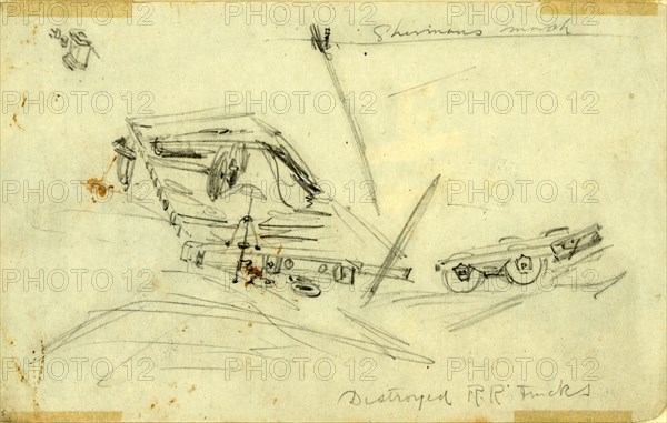 Shermans march. Destroyed R.R. Tracks, 1864 ca. November 15-December 21,, drawing, 1862-1865, by Alfred R Waud, 1828-1891, an american artist famous for his American Civil War sketches, America, US