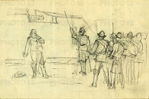 Scene with conquistadors, 1860-1865, drawing, 1862-1865, by Alfred R Waud, 1828-1891, an american artist famous for his American Civil War sketches, America, US