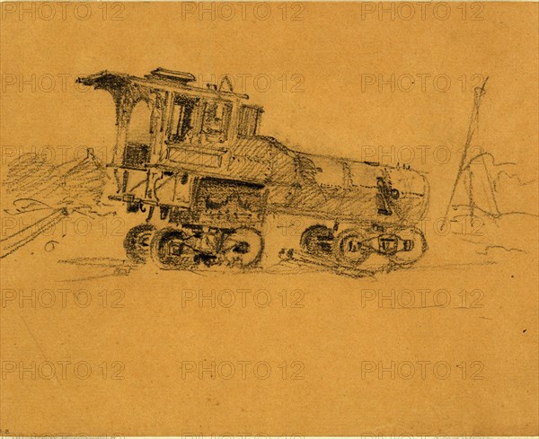 Locomotive, 1860-1865, drawing, 1862-1865, by Alfred R Waud, 1828-1891, an american artist famous for his American Civil War sketches, America, US