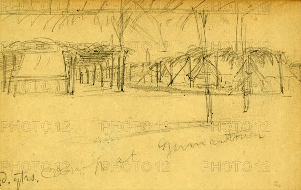 Hd. qtrs. camp at Germantown, 1860-1865, drawing, 1862-1865, by Alfred R Waud, 1828-1891, an american artist famous for his American Civil War sketches, America, US