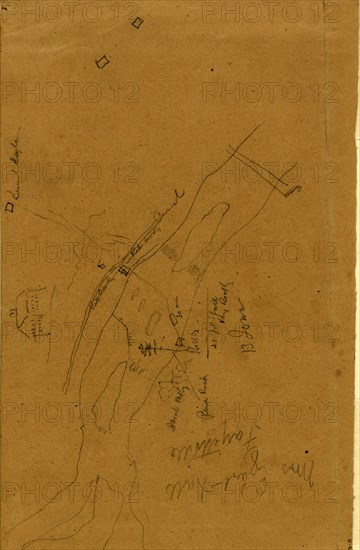 Map of battlefield, 1865 March 11, drawing, 1862-1865, by Alfred R Waud, 1828-1891, an american artist famous for his American Civil War sketches, America, US