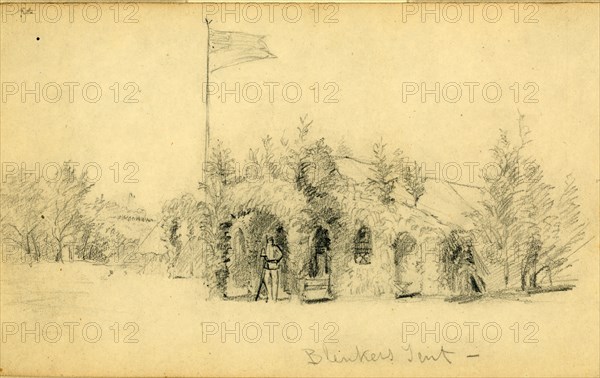 Blenkers Tent, 1861-1863, drawing, 1862-1865, by Alfred R Waud, 1828-1891, an american artist famous for his American Civil War sketches, America, US
