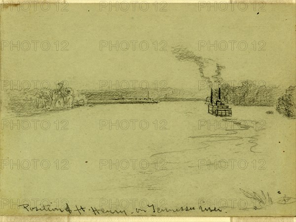Position of ft. Henry on Tennessee River, 1862 ca. January-March, drawing, 1862-1865, by Alfred R Waud, 1828-1891, an american artist famous for his American Civil War sketches, America, US