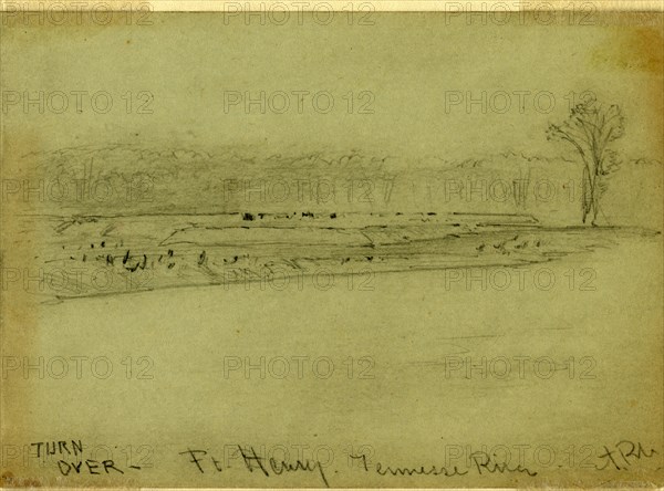 Ft. Henry. Tennessee River, 1862 ca. January-March, drawing, 1862-1865, by Alfred R Waud, 1828-1891, an american artist famous for his American Civil War sketches, America, US