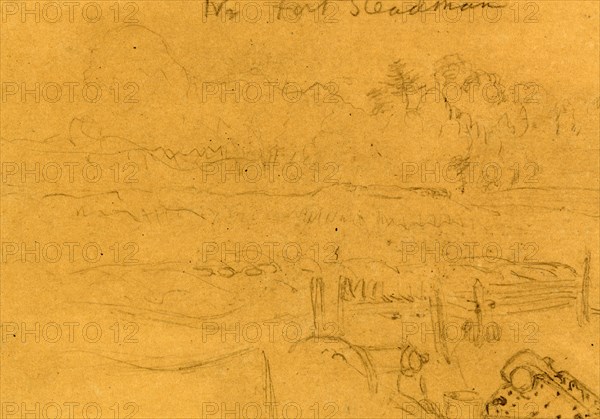 Nr Fort Steadman, 1864-1865, drawing, 1862-1865, by Alfred R Waud, 1828-1891, an american artist famous for his American Civil War sketches, America, US